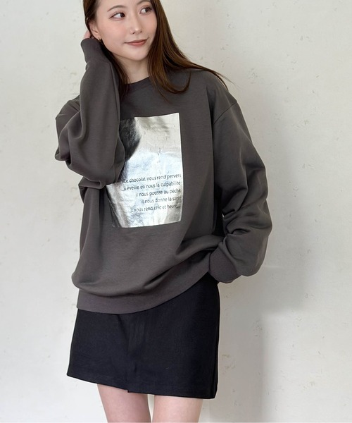Per sist ence（パーシエンス）の「箔プリント裏毛プルオーバー（スウェット・レディース・ブラック/オフホワイト/チャコールグレー・FREE）」の6枚目の写真