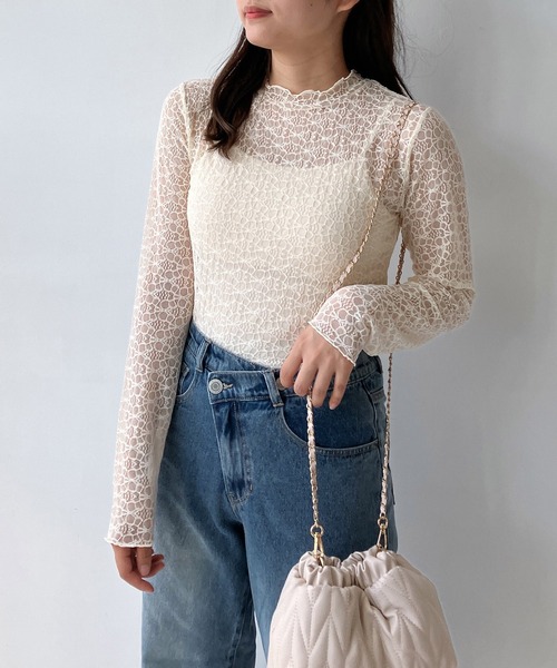 AS KNOW AS plus（アズノゥアズプラス）の「◇アソートシアーハイネックプルオーバー（Tシャツ/カットソー・レディース・グレー系/アイボリー系/ブラック系/シルバー系・FREE）」の5枚目の写真