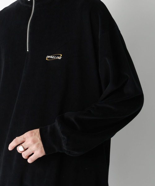 セール】ベロア/ワンポイント刺繍ハーフジップ（スウェット