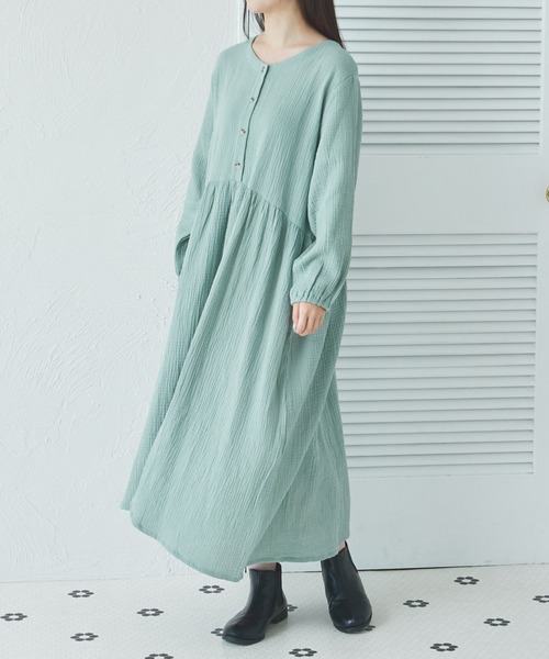 即購入OK♡ マタニティガーゼワンピース ANGELIEBE マタニティ パジャマ 半袖 ワンピース 前開き 綿100