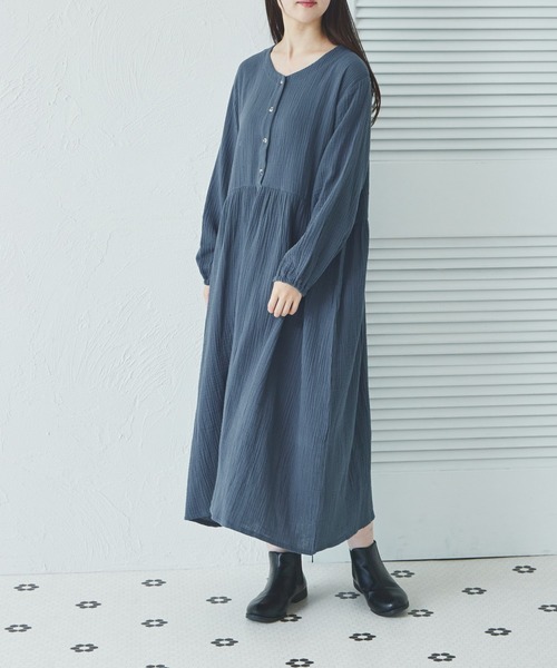 pairmanon(ペアマノン)の「【ママサイズ】ダブルガーゼ マタニティワンピース(ワンピース・レディース・チャコールグレー/ブルー/ベージュ/ダークブルー・FREE)」の17枚目の写真