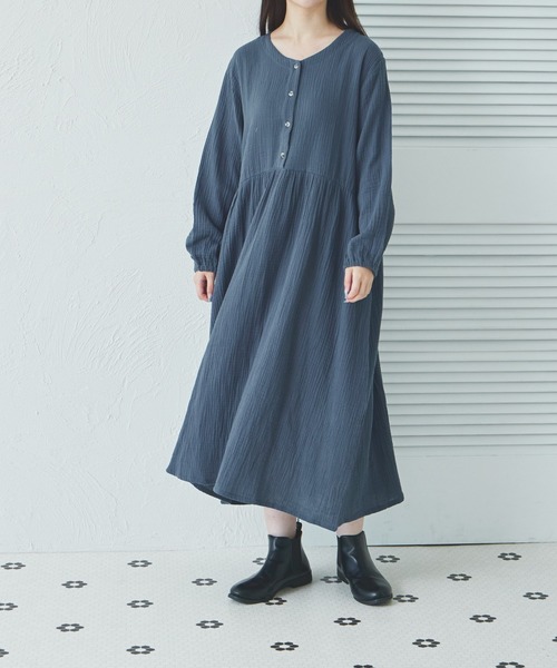 pairmanon(ペアマノン)の「【ママサイズ】ダブルガーゼ マタニティワンピース(ワンピース・レディース・チャコールグレー/ブルー/ベージュ/ダークブルー・FREE)」の19枚目の写真