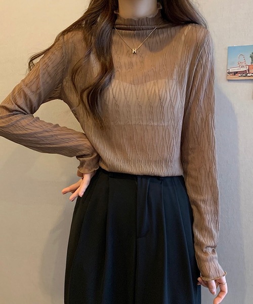 INASTUDIOS（イーナストゥディオス）の「チュールシアーハイネックトップス（Tシャツ/カットソー・レディース・アイボリー/ブラウン/ブラック/ホワイト・LARGE/MEDIUM/SMALL）」の12枚目の写真