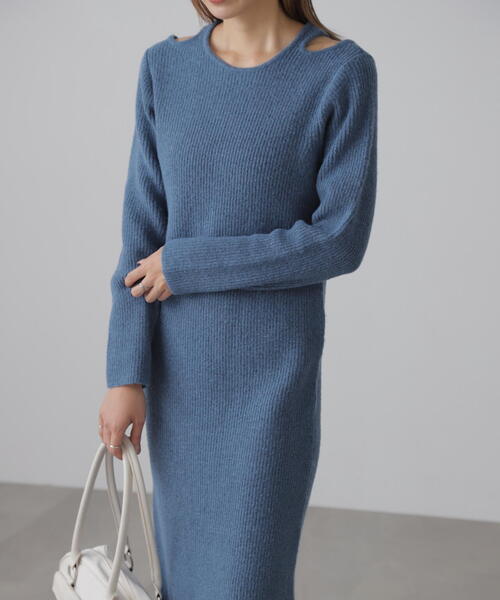 FREE'S MART（フリーズマート）の「◆カットアウトニットマキシワンピース（ワンピース・レディース・ブラック/ブルー/グレー・FREE）」の7枚目の写真