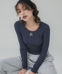 ミニ刺繍ロゴ リブトップス