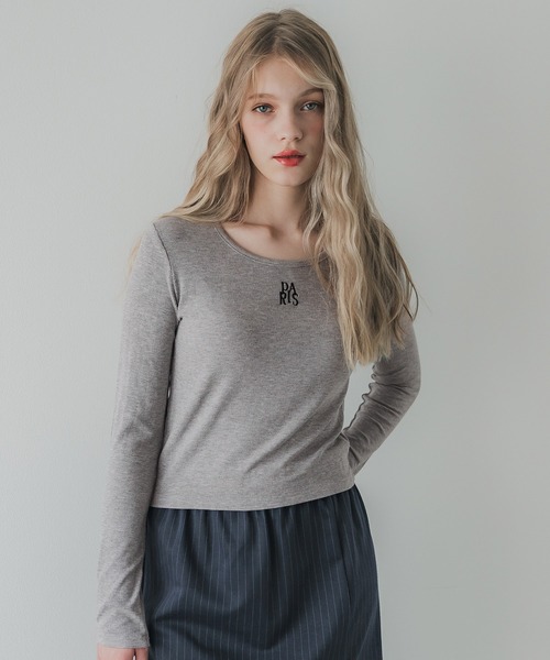 coca(coca)(コカ)の「ミニ刺繍ロゴ リブトップス(Tシャツ/カットソー・レディース・グレー/ネイビー・S/L/M)」の3枚目の写真