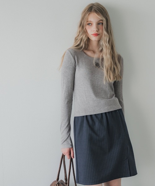coca(coca)(コカ)の「ミニ刺繍ロゴ リブトップス(Tシャツ/カットソー・レディース・グレー/ネイビー・S/L/M)」の5枚目の写真