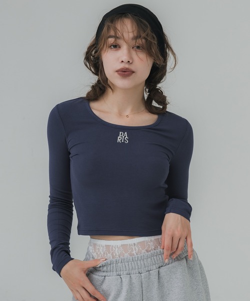 coca(coca)(コカ)の「ミニ刺繍ロゴ リブトップス(Tシャツ/カットソー・レディース・グレー/ネイビー・S/L/M)」の10枚目の写真