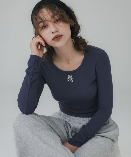 coca(coca)(コカ)の「ミニ刺繍ロゴ リブトップス(Tシャツ/カットソー・レディース・グレー/ネイビー・S/L/M)」の12枚目の写真