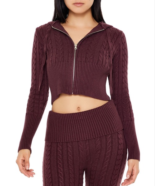 FOREVER 21（フォーエバー トゥエンティーワン）の「ショートケーブルニットパーカー（パーカー・レディース・グレー系その他7/ブラック/バーガンディー・LARGE/MEDIUM/SMALL）」の3枚目の写真