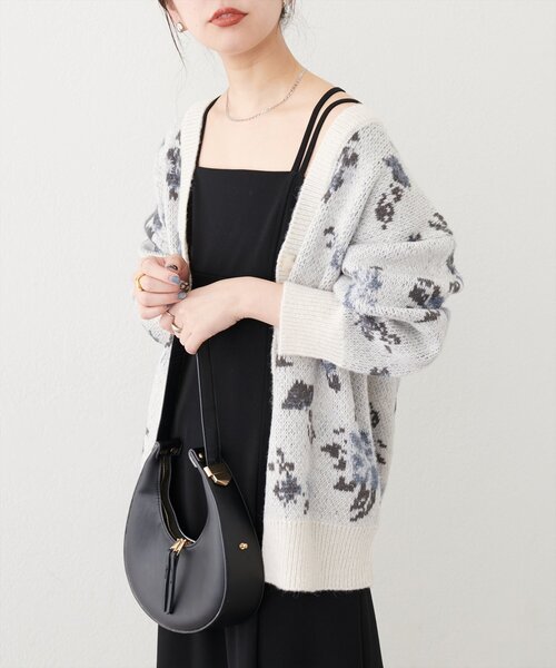 ラメ入りフラワージャガードゆるカーデ（カーディガン/ボレロ）｜natural couture（ナチュラルクチュール）