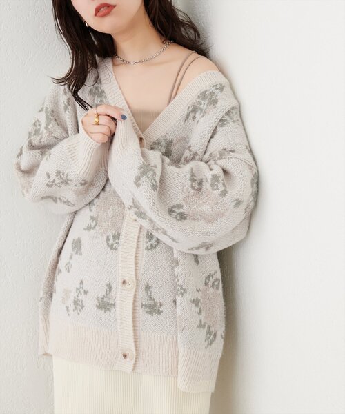 ラメ入りフラワージャガードゆるカーデ（カーディガン/ボレロ