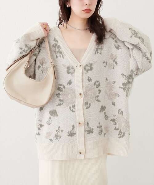 ラメ入りフラワージャガードゆるカーデ（カーディガン/ボレロ