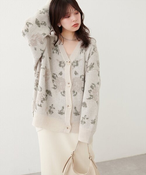 ラメ入りフラワージャガードゆるカーデ（カーディガン/ボレロ
