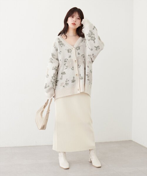 ラメ入りフラワージャガードゆるカーデ（カーディガン/ボレロ