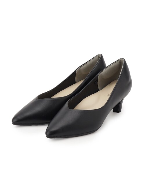 SHOO・LA・RUE（シューラルー）の「【通勤/セレモニー】Vカットデザインで足が美しく見える ベーシック5cmパンプス（パンプス・レディース・ブラック/アイボリー・45/35/25）」の2枚目の写真