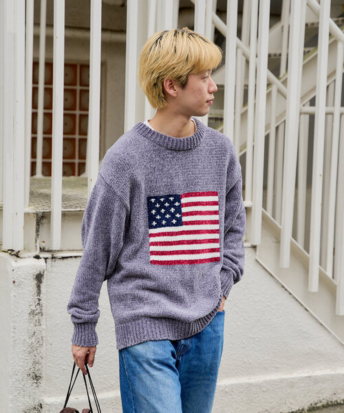 定価1万円以上引き！美品！ロゴモノグラムニットプルオーバー / ネイビー セール】【UNISEX/新色追加】モールヤーンロゴニットプルオーバー