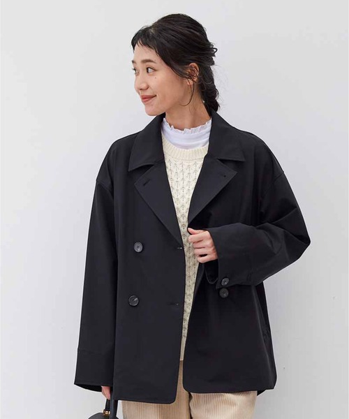 Myu Suso FRILL ボンディングコート/ショート　ブラック リブ イン コンフォート 軽やかに身にまとう 上品見えスーパー伸び軽