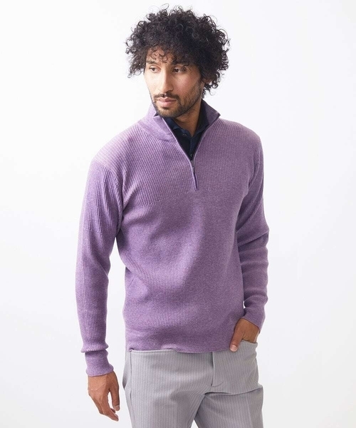 MICHEL KLEIN HOMME (ミッシェルクランオム)の「リブ編みハーフジップニット(ニット/セーター・メンズ・ライトグレー/パープル/ネイビー・MEDIUM/LARGE/X-LARGE)」の1枚目の写真