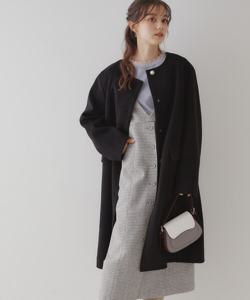 couture brooch（クチュールブローチ）の「◆【プチプラ・華やかさを高める】ビジュー釦ロングコート（ノーカラーコート・レディース・ライトベージュ/ブラック/ライトグレー・40/38/36/42）」の13枚目の写真