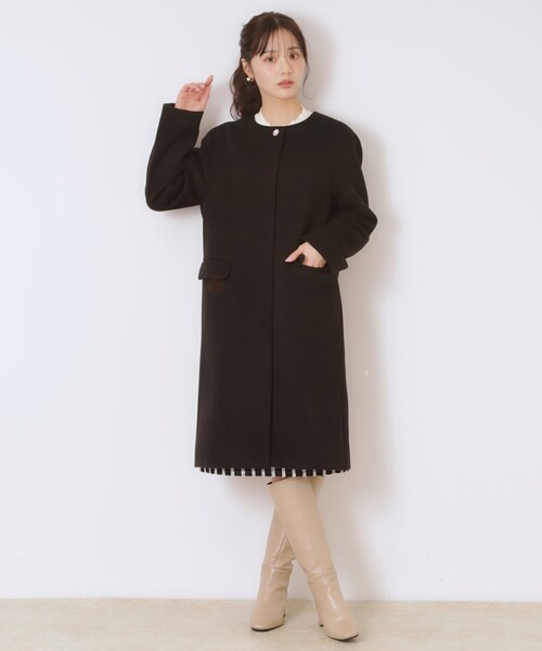 couture brooch（クチュールブローチ）の「◆【プチプラ・華やかさを高める】ビジュー釦ロングコート（ノーカラーコート・レディース・ライトベージュ/ブラック/ライトグレー・40/38/36/42）」の19枚目の写真