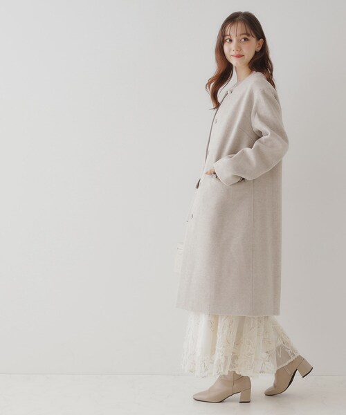 セール】【プチプラ・華やかさを高める】ビジュー釦ロングコート（ノー