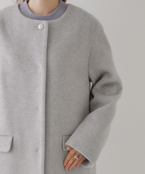 couture brooch（クチュールブローチ）の「◆【プチプラ・華やかさを高める】ビジュー釦ロングコート（ノーカラーコート・レディース・ライトベージュ/ブラック/ライトグレー・40/38/36/42）」の7枚目の写真