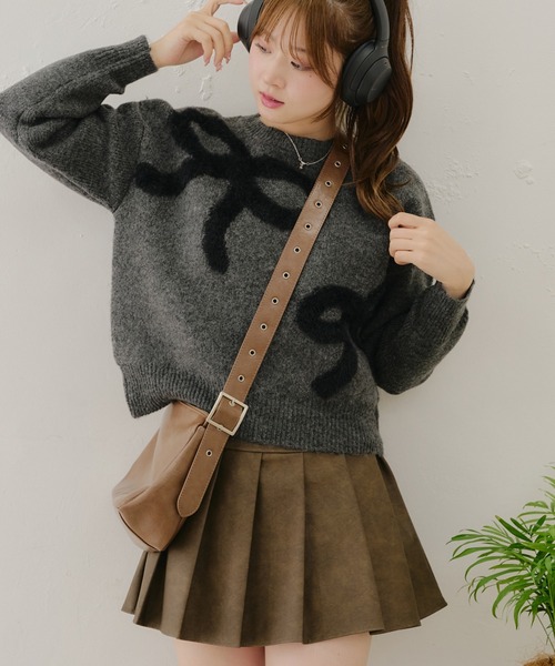 Another Branch olive des olive（アナザーブランチオリーブデオリーブ）の「フェザーリボンニット（ニット/セーター・レディース・アイボリー/グレー/チャコール・FREE）」の3枚目の写真