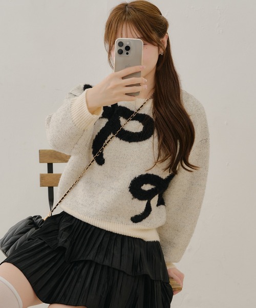 Another Branch olive des olive（アナザーブランチオリーブデオリーブ）の「フェザーリボンニット（ニット/セーター・レディース・アイボリー/グレー/チャコール・FREE）」の13枚目の写真