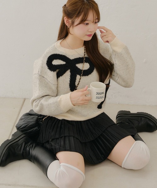 Another Branch olive des olive（アナザーブランチオリーブデオリーブ）の「フェザーリボンニット（ニット/セーター・レディース・アイボリー/グレー/チャコール・FREE）」の14枚目の写真