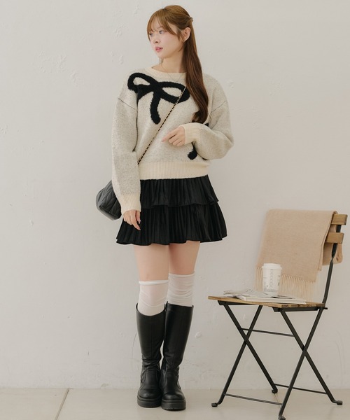 Another Branch olive des olive（アナザーブランチオリーブデオリーブ）の「フェザーリボンニット（ニット/セーター・レディース・アイボリー/グレー/チャコール・FREE）」の15枚目の写真