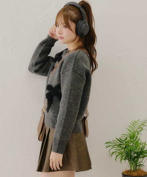 Another Branch olive des olive（アナザーブランチオリーブデオリーブ）の「フェザーリボンニット（ニット/セーター・レディース・アイボリー/グレー/チャコール・FREE）」の7枚目の写真