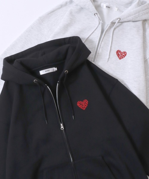 SITRY（シトリー）の「SITRY Heart Embroidery Sweat Hoodie/別注 オーバーサイズ ダブルジップ ハートロゴ ワンポイントラメ刺繍 裏起毛 フルジップパーカー フーディー パーカー スウェット レディース メンズ（パーカー・レディース・ブラック/アッシュグレー/ホワイト/ネイビー/ブラウン/ブラック系その他/ネイビー系/ブラック系その他2/ブラウン系その他/グレー系その他/ブラック系その他4/ブラック系その他3・M/L/XL）」の4枚目の写真