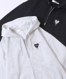 SITRY(シトリー)の2025AW新柄新色追加 SITRY Heart Embroidery Sweat Hoodie/別注 オーバーサイズ ダブルジップ ハートロゴ ワンポイントラメ刺繍 裏起毛 フルジップパーカー フーディー パーカー スウェット レディース メンズ(パーカー)