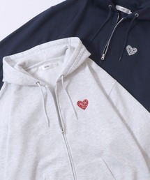 SITRY（シトリー）の「SITRY Heart Embroidery Sweat Hoodie/別注 オーバーサイズ ダブルジップ ハートロゴ ワンポイントラメ刺繍 裏起毛 フルジップパーカー フーディー パーカー スウェット レディース メンズ（パーカー）」