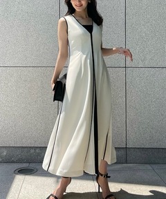 anuans バイカラーパイピングデザインワンピース ivory