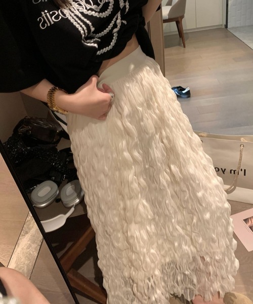 deux amour(ドゥーザムール)の「シフォンシワ加工プリーツロングスカート(スカート・レディース・アイボリー/ブラック・FREE)」の6枚目の写真