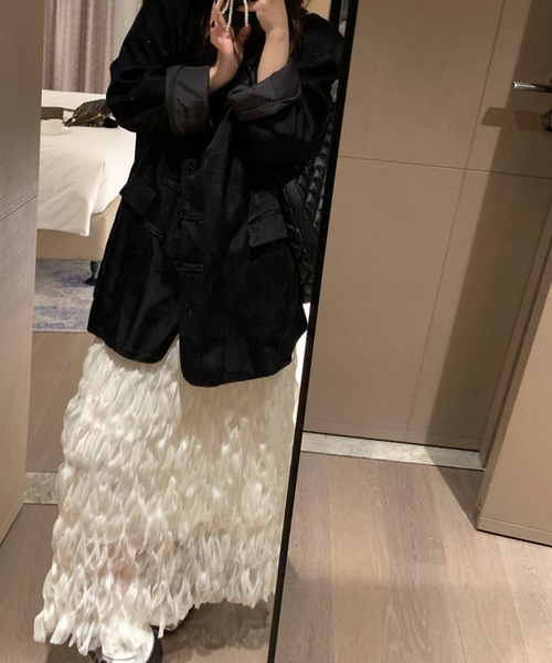 deux amour(ドゥーザムール)の「シフォンシワ加工プリーツロングスカート(スカート・レディース・アイボリー/ブラック・FREE)」の8枚目の写真