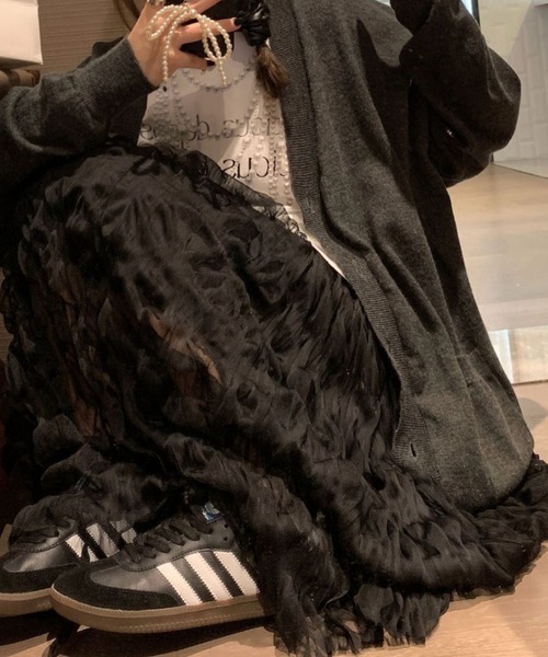 deux amour(ドゥーザムール)の「シフォンシワ加工プリーツロングスカート(スカート・レディース・アイボリー/ブラック・FREE)」の9枚目の写真