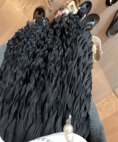 deux amour(ドゥーザムール)の「シフォンシワ加工プリーツロングスカート(スカート・レディース・アイボリー/ブラック・FREE)」の12枚目の写真