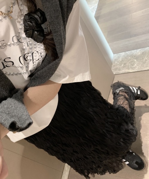 deux amour(ドゥーザムール)の「シフォンシワ加工プリーツロングスカート(スカート・レディース・アイボリー/ブラック・FREE)」の10枚目の写真