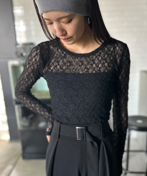 ブラック レース模様 長袖カットソー y3166.jpg