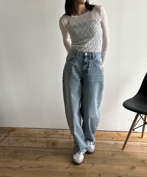 セール】クルーネック レースカットソー 長袖（Tシャツ