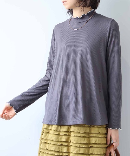 leswel（レスウェル）の「【L～5L 大きいサイズ】配色使いハイネックプルオーバー（Tシャツ/カットソー・レディース・クリーム/チャコールグレー/グリーン・LL/L/5L/3L/4L）」の6枚目の写真