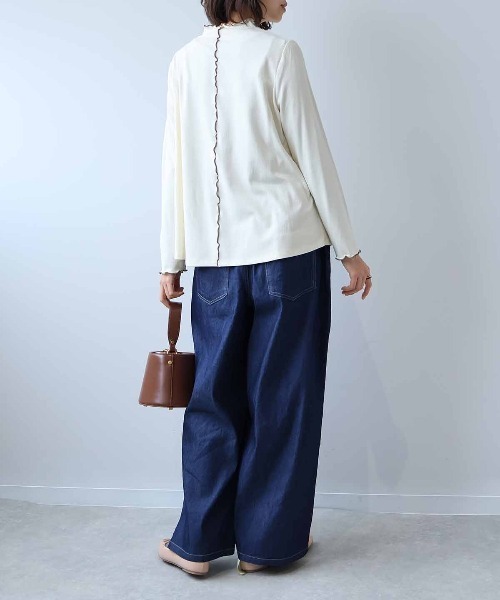 leswel（レスウェル）の「【L～5L 大きいサイズ】配色使いハイネックプルオーバー（Tシャツ/カットソー・レディース・クリーム/チャコールグレー/グリーン・LL/L/5L/3L/4L）」の9枚目の写真