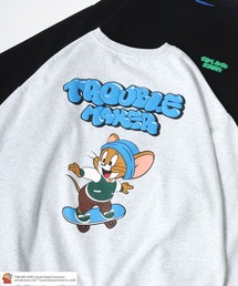 Tom and Jerry/トム&ジェリー オーバーサイズ 裏起毛 キャラクターバックプリント クルーネックスウェット レディース メンズ トレーナー