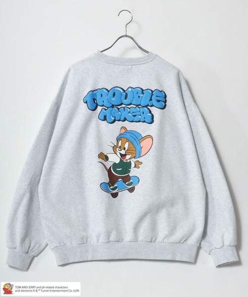 Tom＆Jerry（トムアンドジェリー）の「Tom and Jerry/トム＆ジェリー オーバーサイズ 裏起毛 キャラクターバックプリント クルーネックスウェット レディース メンズ トレーナー（スウェット・レディース・アッシュグレー/ブラック系その他/ブラック/グレー系その他・LL/L/M）」の6枚目の写真