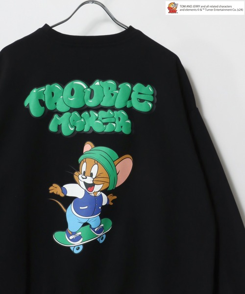 トレーナー スウェット 2025SS Tom and Jerry/トム＆ジェリー オーバーサイズ 裏起毛 キャラクターバックプリント クルーネックスウ トレーナー スウェット 2025SS Tom and Jerry/トム＆ジェリー