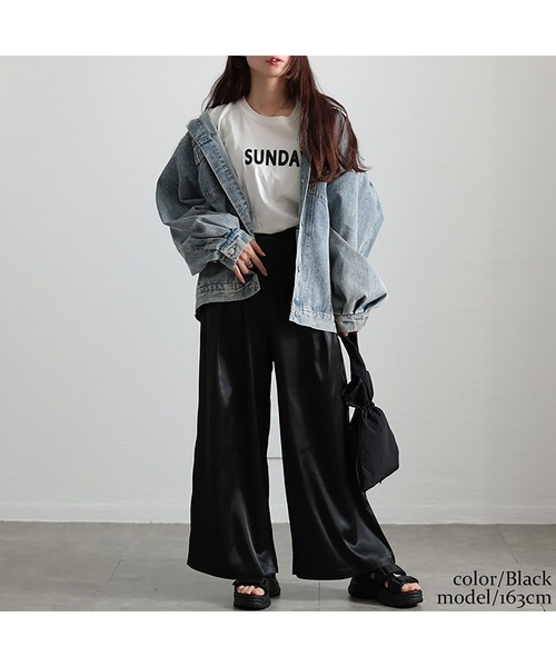 ストレッチサテンタックワイドパンツ【大きいサイズ対応】（その他パンツ）｜GOLDJAPAN（ゴールドジャパン）