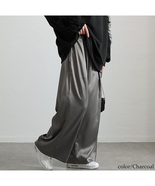 ストレッチサテンタックワイドパンツ【大きいサイズ対応】（その他パンツ）｜GOLDJAPAN（ゴールドジャパン）